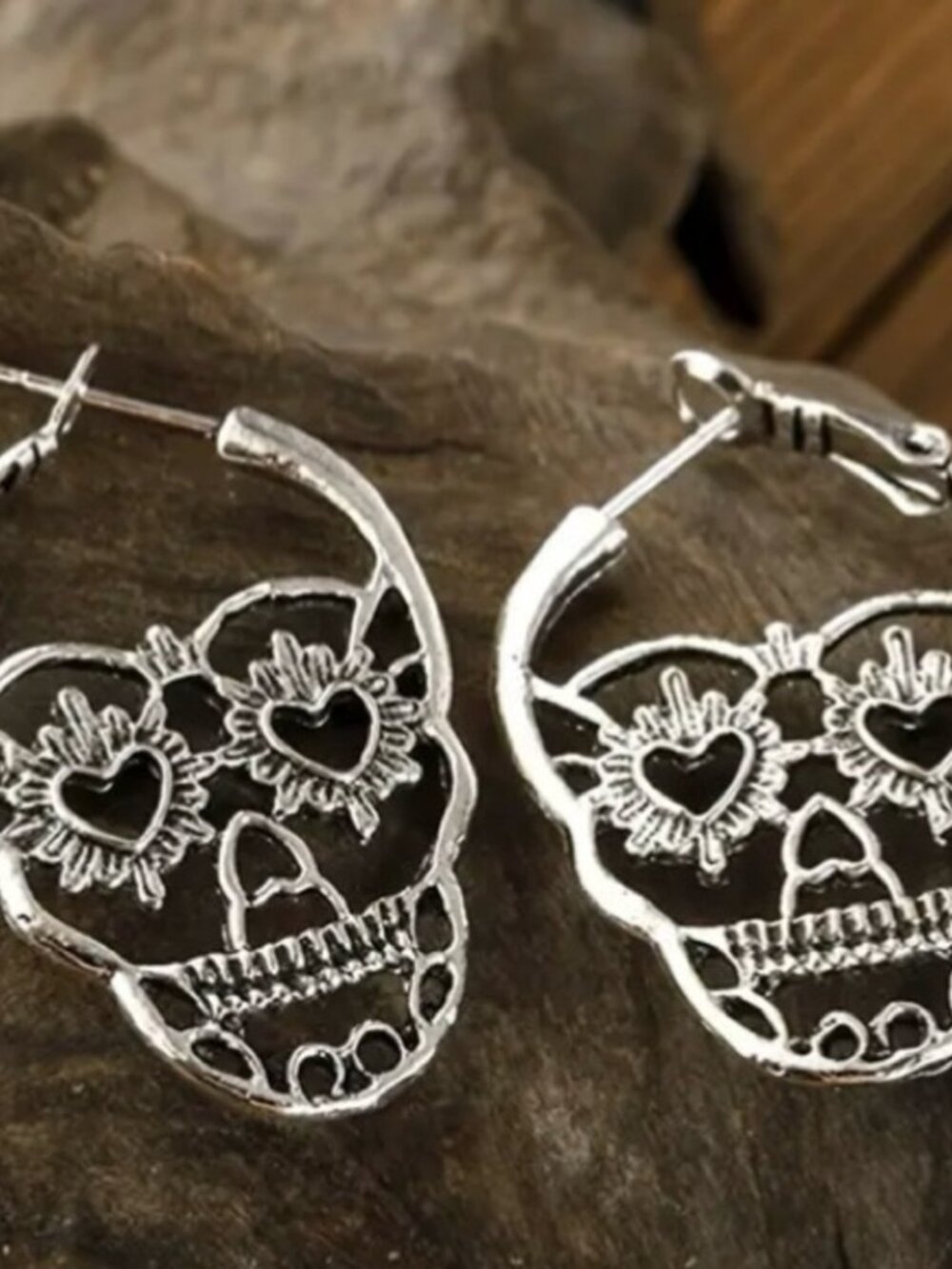 Betsey Johnson Silver Sugar Skull Earrings